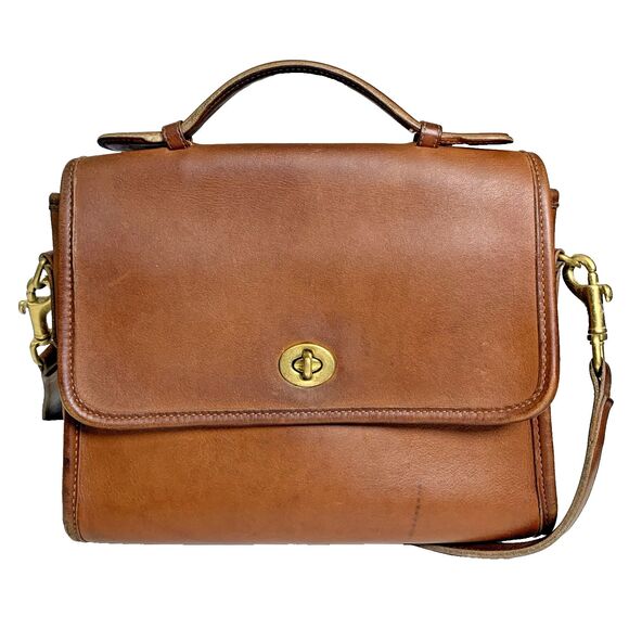 COACH Vintage Court Leather Shoulder Bag Tan Camel 9870 British Tan - Picture 1 of 16